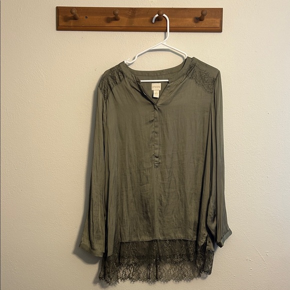 Chico's Tops - NWT Chico's Olive Tunic with Lace Hem Size 12